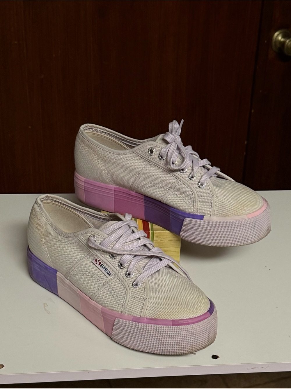 Superga Platform Canvas Sneakers in Light Pink Multicolor size 9